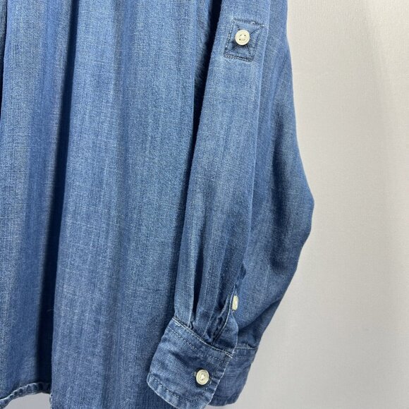 Talbots Women's Blouse Denim Blue Pullover Long Roll Tab Sleeves Lightweight - Picture 5 of 9